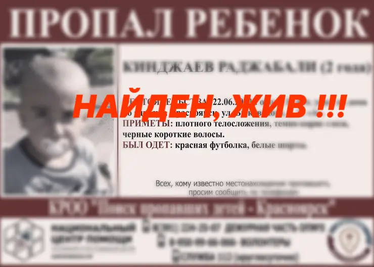 В Красноярске нашли пропавшего двухлетнего мальчика