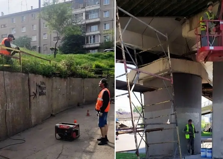 В Красноярске идет ремонт подпорной стены на улице Борисевича и виадука на «Космосе»
