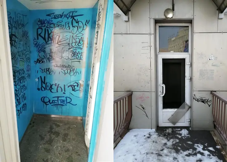 В Красноярске вандалы изуродовали лифты виадука на «Космосе»