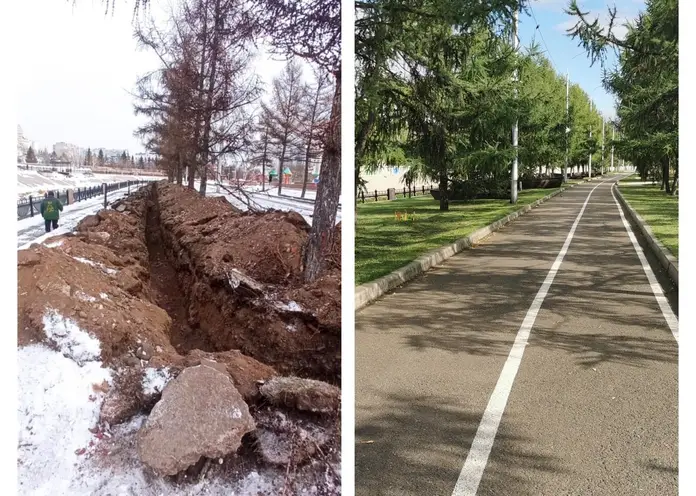 В Красноярске на набережной Качи разрушили благоустройство