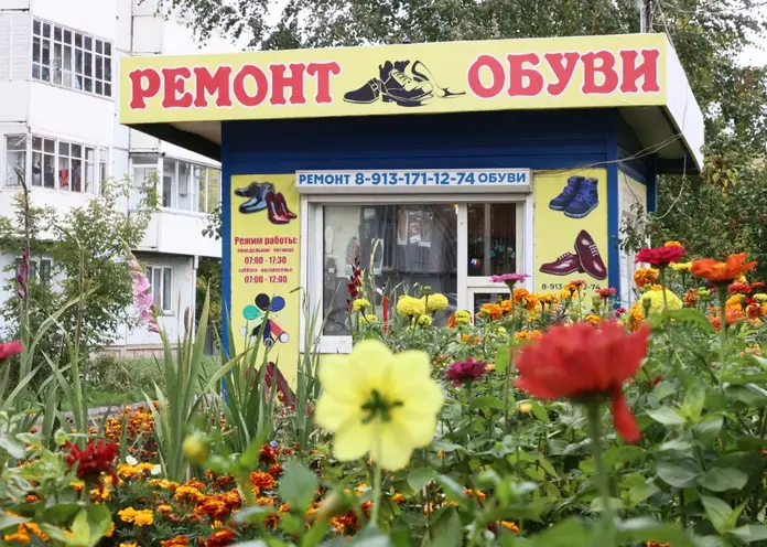 В Красноярске сапожник каждый год разбивает цветник возле мастерской