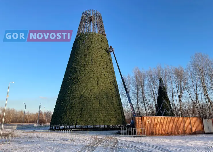 На острове Татышев в Красноярске монтируют новогоднюю ёлку