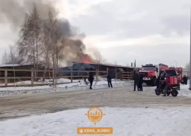 В красноярском Солнечном загорелось здание бывшего конного клуба