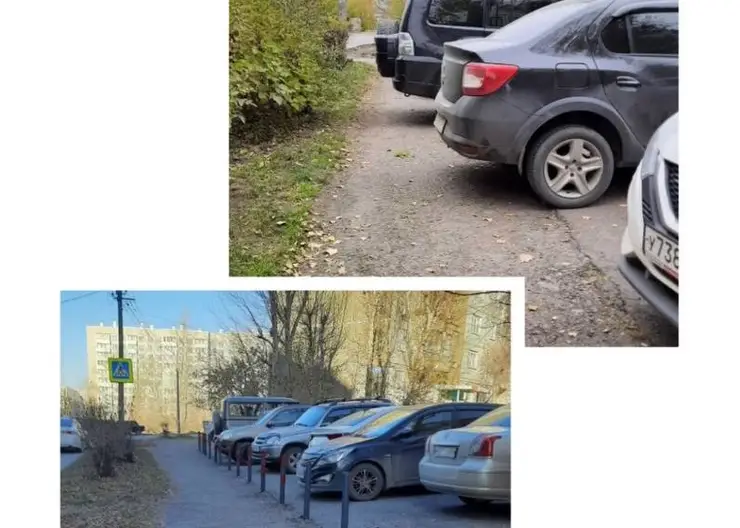В Красноярске около поликлиники на Воронова появились парковочные столбики