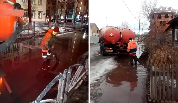 В Красноярске за ночь с дорог откачали 930 кубометров воды