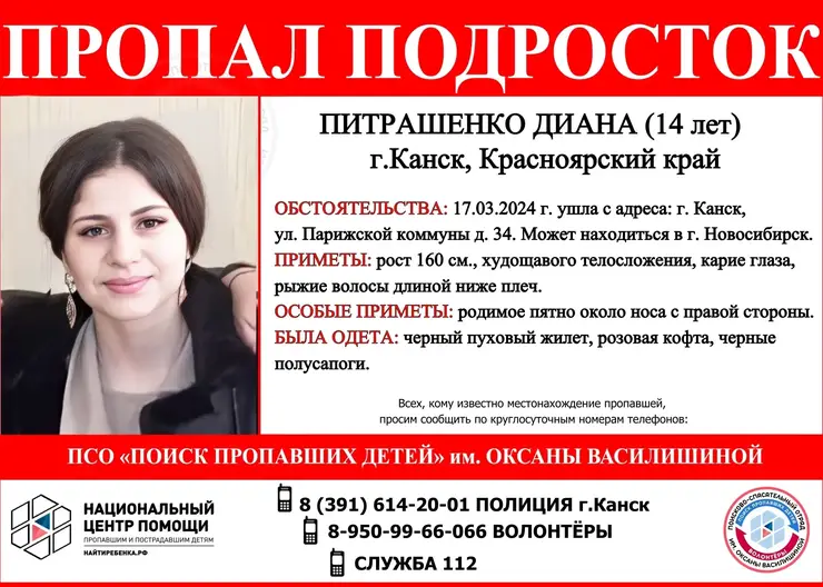 Под Красноярском пропала 15-летняя девочка