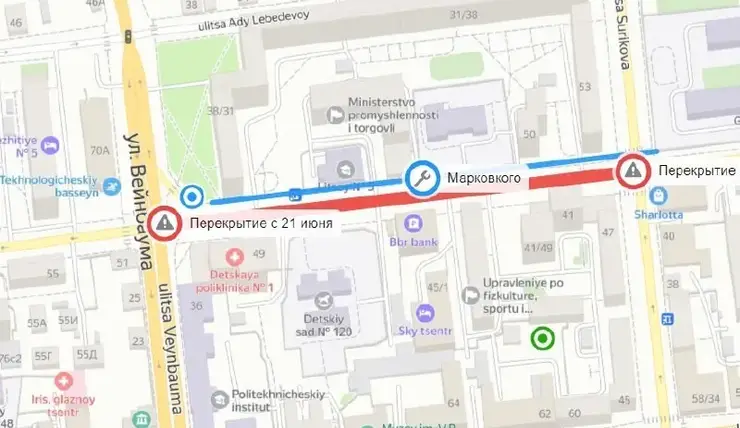 В Красноярске перекрытие на улице Марковского продлили до 15 августа