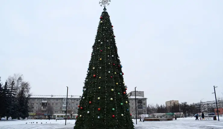 В Красноярске на площади Свердлова поставили 15-метровую елку