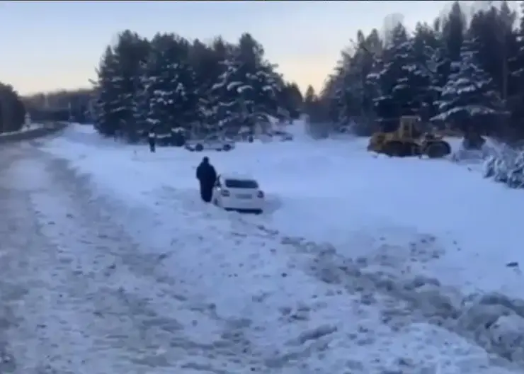 Полицейские в Красноярском крае помогли вытащить машину из кювета