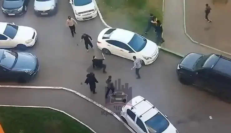В Красноярске мужчины устроили во дворе массовую драку с топором и палкой