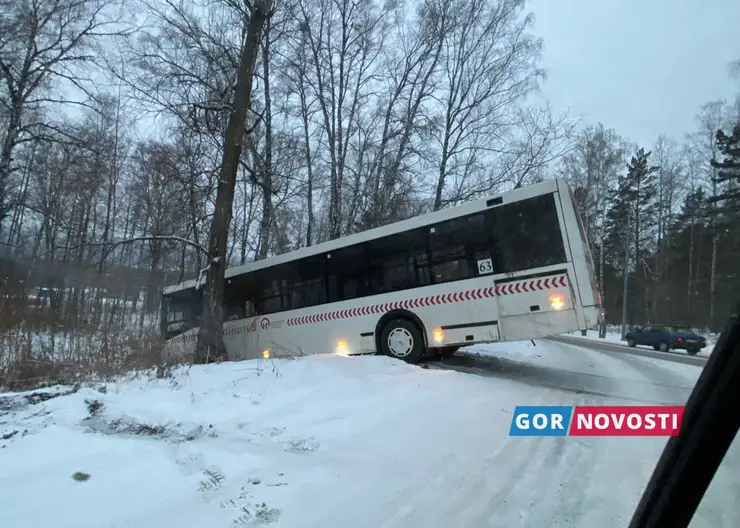 В Красноярске на проспекте Свободный автобус маршрута № 63 съехал в кювет