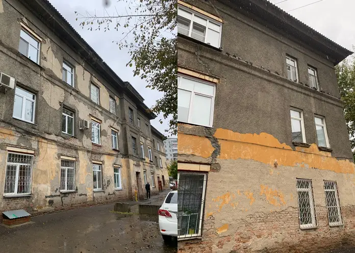 На Малиновского начали ремонтировать фасад проблемного старого дома