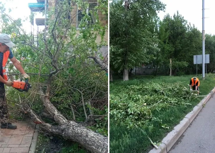 Последствия сильного ветра и дождя устраняют в Красноярске