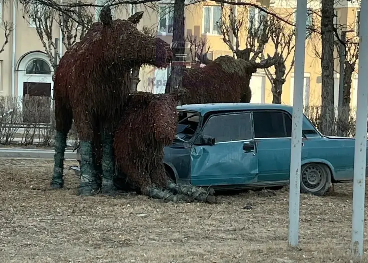 На правобережье Красноярска водитель на «ВАЗ» снес фигуру лосей