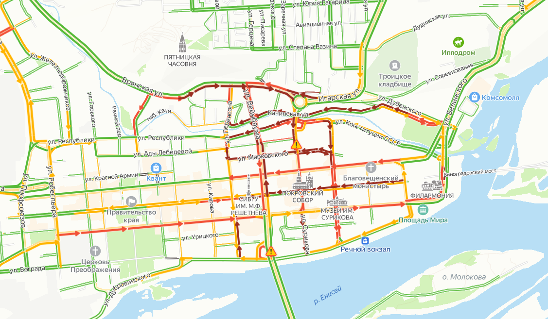 Пробки онлайн красноярск карта