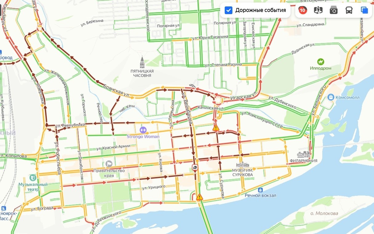 Пробки в красноярске сейчас онлайн карта смотреть