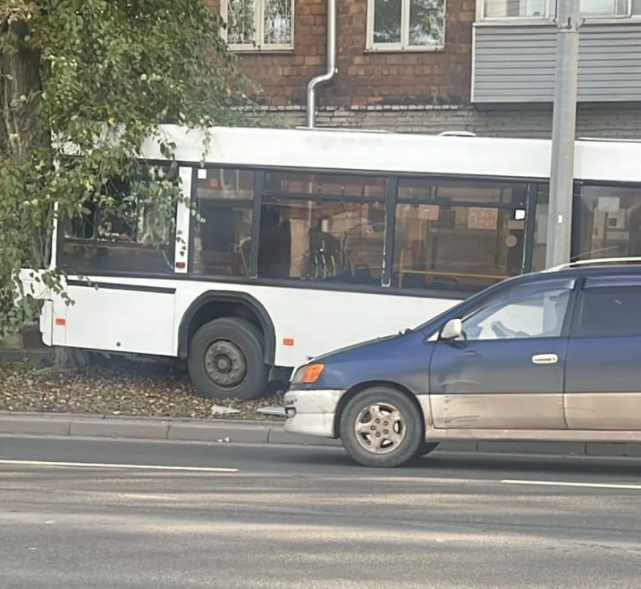 В Красноярске автобус № 50 съехал с дороги и врезался в дерево