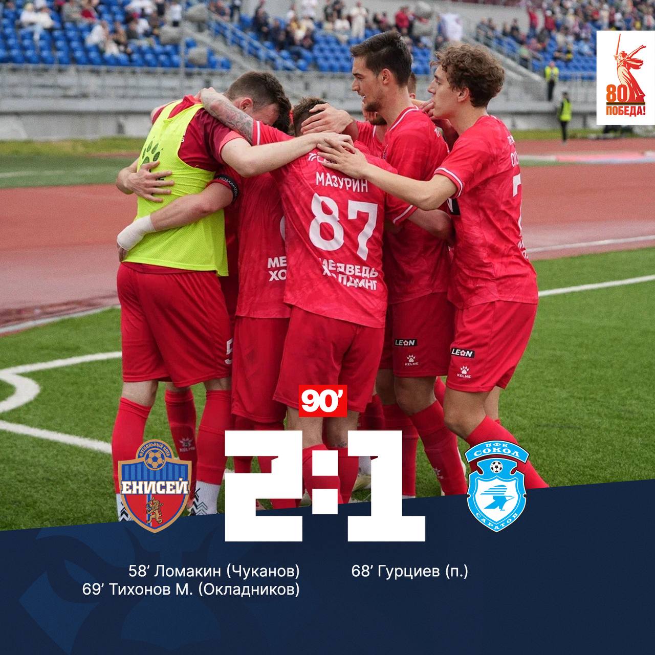 Красноярский ФК «Енисей» обыграл саратовский «Сокол»