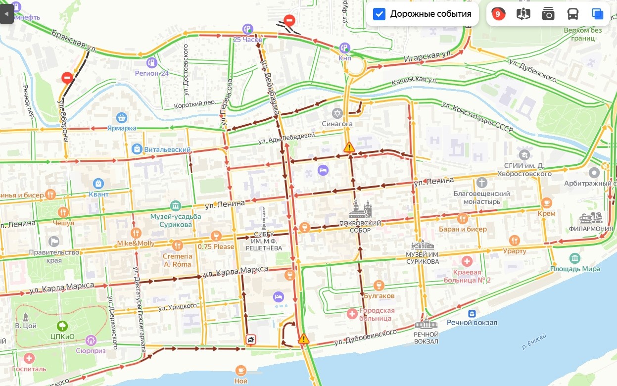 Красноярск встал в 9-балльные пробки
