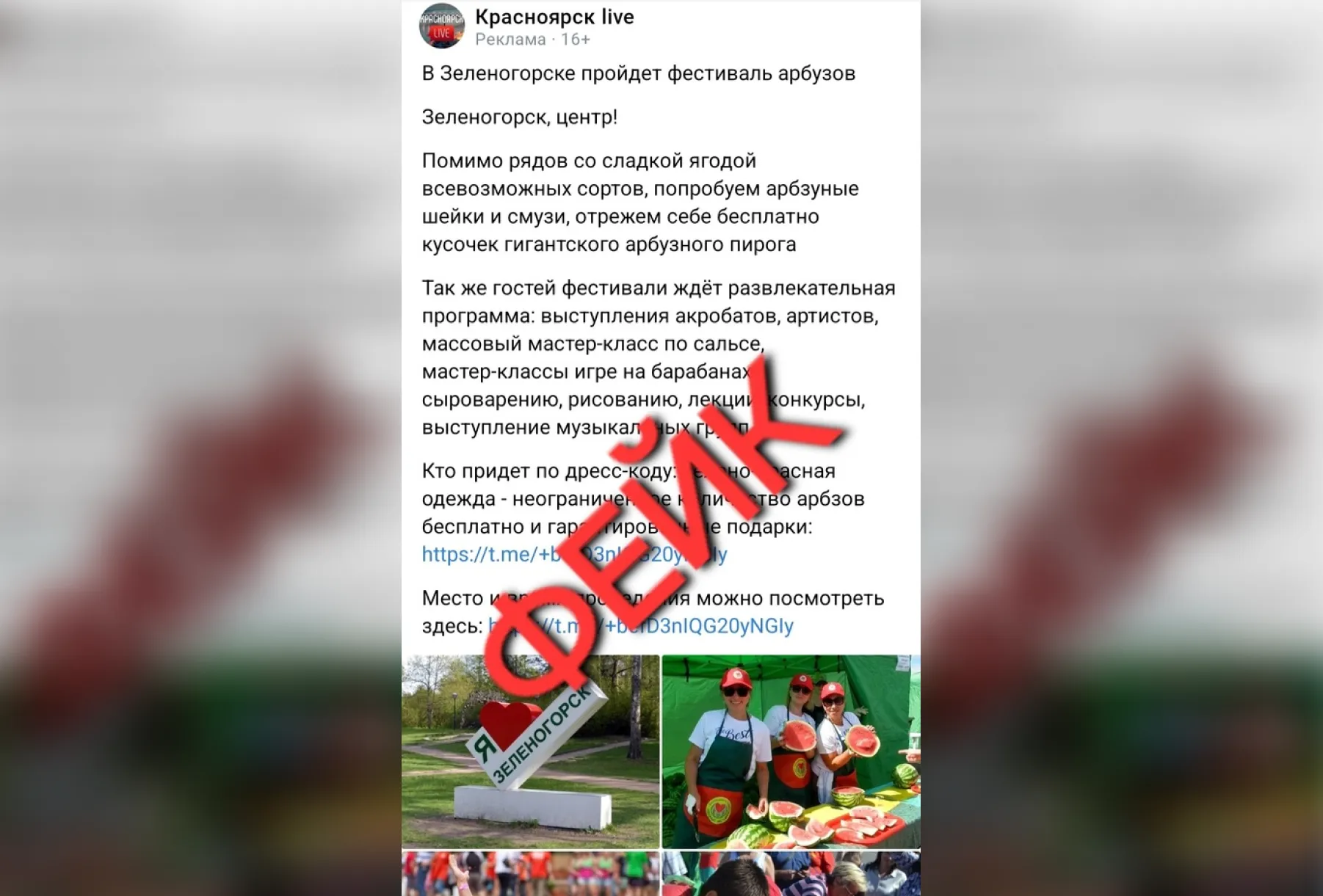 Администрация Зеленогорска предупредила о фейковом фестивале