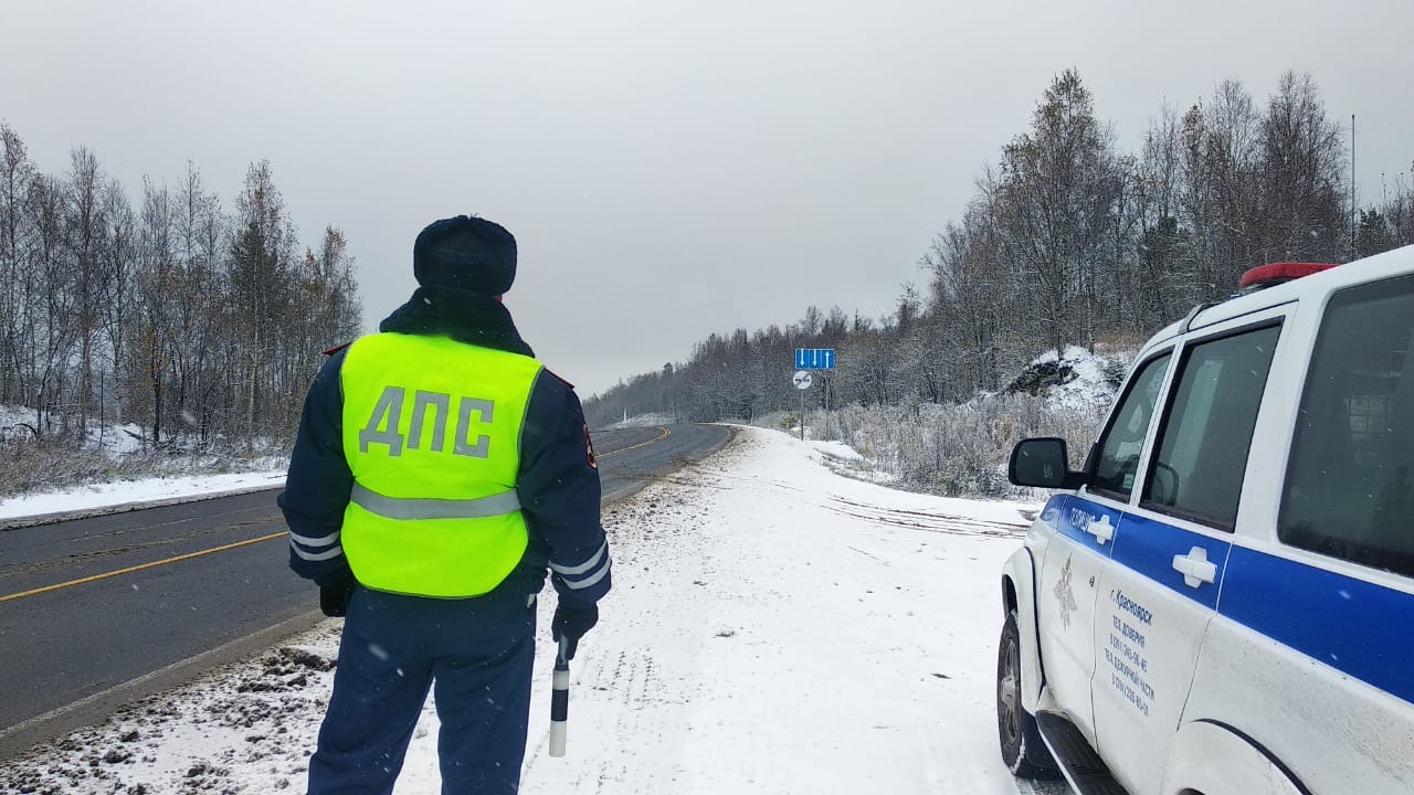 В Красноярском крае экипаж ДПС пришел на помощь водителю в кювете