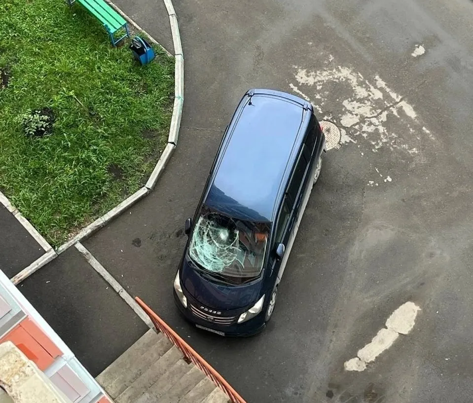 Красноярка показала «Хонду», на которую с 7 этажа упал мейн-кун
