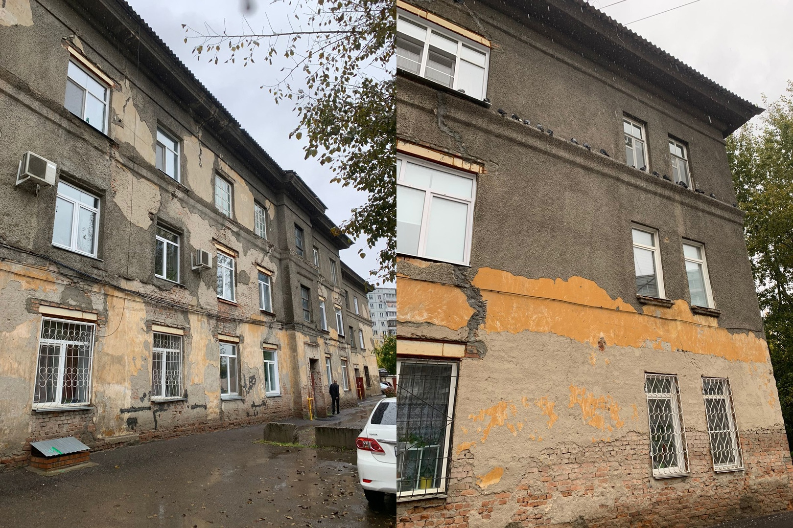 На Малиновского начали ремонтировать фасад проблемного старого дома