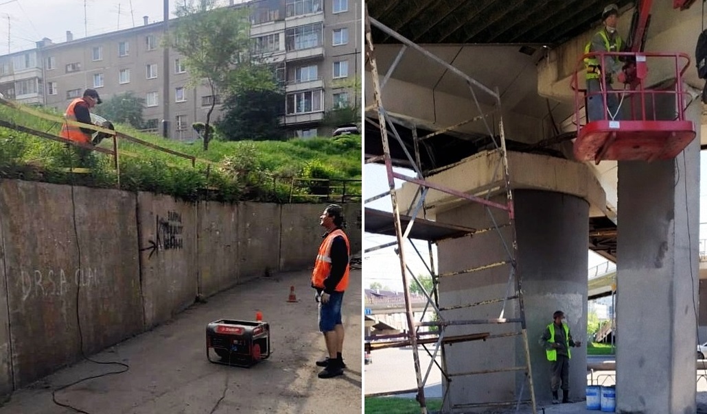 В Красноярске идет ремонт подпорной стены на улице Борисевича и виадука на «Космосе»