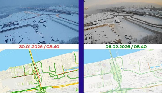 Пробка на выезде из Тихих Зорь в час пик сократилась почти в три раза